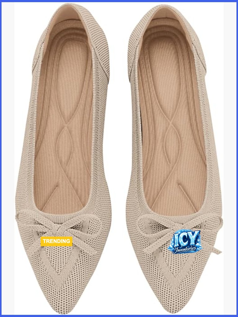 Pointed Toe Bow Knit Ballet Flats Mesh Slip On Comfortable